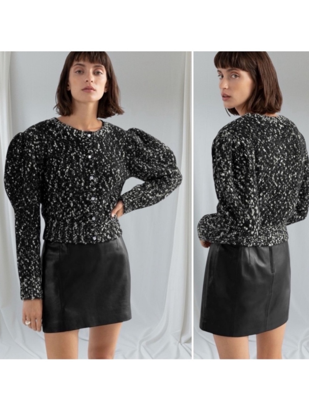 & Other Stories boulce wool alpaca crop puff sleeve button cardigan size small